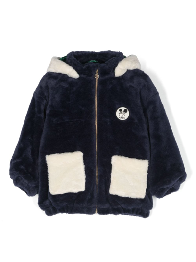 Mini Rodini Kids' Logo-patch Faux-fur Jacket In Blu