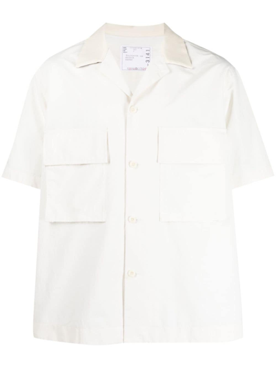 Sacai Short-sleeve Cotton Shirt In Neutrals