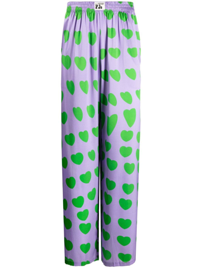 Natasha Zinko Heart-print Flared-trousers In Purple