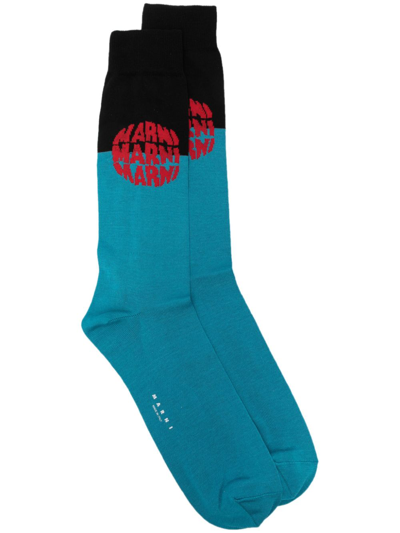 Marni Jacquard Logo-motif Cotton Socks In Blue