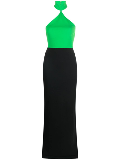 Solace London Two-tone Crepe Maxi Dress In Green