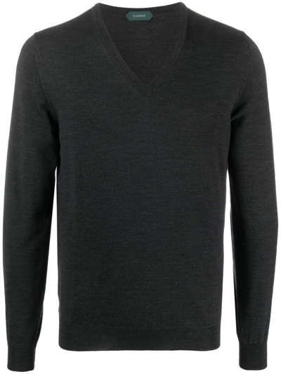 Zanone V-neck Virgin-wool Jumper In Grey