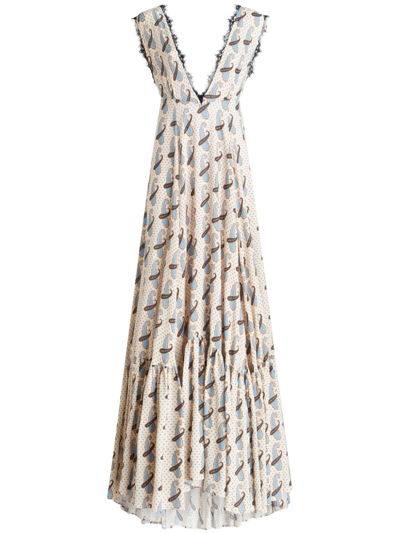 Etro Paisley-print V-neck Maxi Dress In White