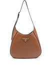 Prada Triangle-logo Leather Shoulder Bag In Brown