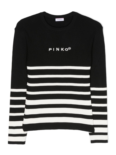Pinko Kids' Ribbed-knit Striped Top In Black