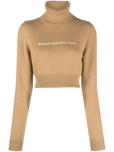 Palm Angels Brown Cropped High Neck Sweater