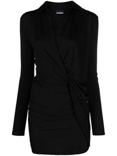 Jacquemus Twisted Jersey Minidress In Black
