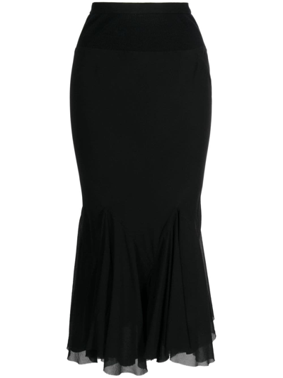 Rick Owens Mermaid Draped Midi Skirt In Black