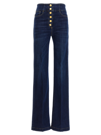 Elisabetta Franchi Palazzo Jeans Featuring Button Placket In Blue