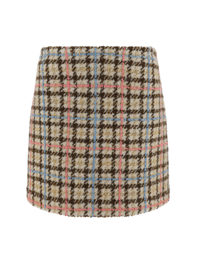 Msgm Plaid-check Textured Mini Skirt In Beige