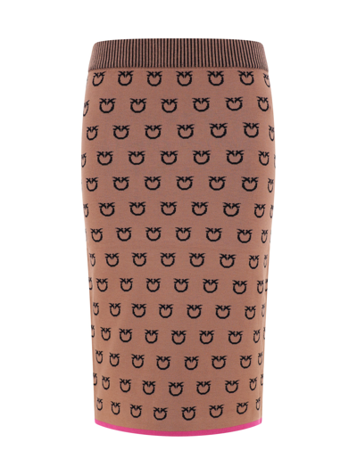 Pinko Logo-print Knitted Fitted Skirt In Brown