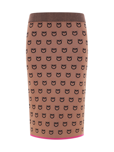 Pinko Logo-print Knitted Fitted Skirt In Pink