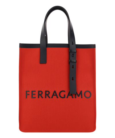 Ferragamo Tote Bag With Signature In Flame Red