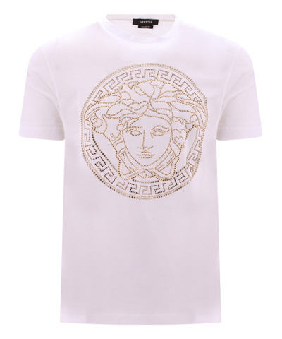 Versace Medusa Motif Studded T-shirt - 白色 In Optical White