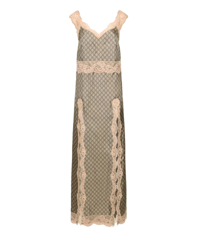 Gucci Gg Supreme-print Silk Dress In Neutrals