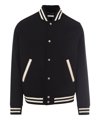 Saint Laurent Teddy Logo Patch Wool Blend Bomber Jacket In Black