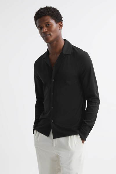 Reiss Spence Cuban Collar Long Sleeve Shirt In Black