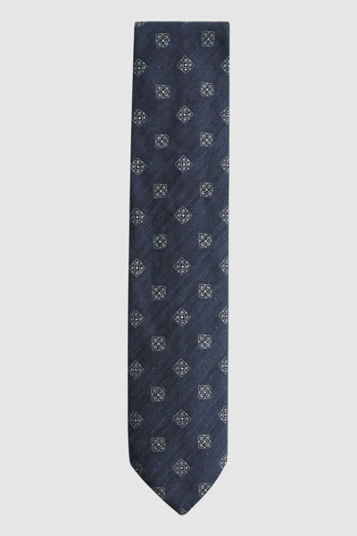 Reiss Capraia - Navy Textured Silk Medallion Tie, One