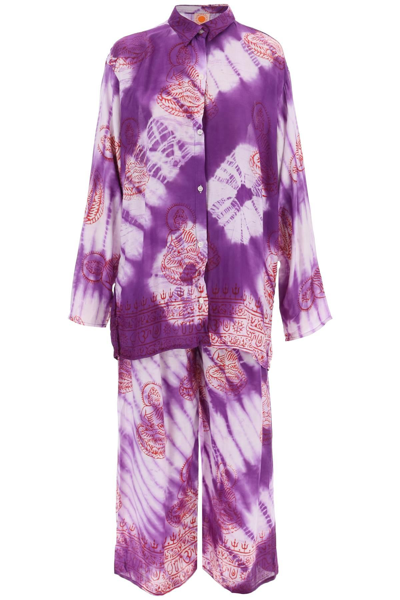 Sun Chasers 'mantra' Cotton Shirt And Pants Set In Purple