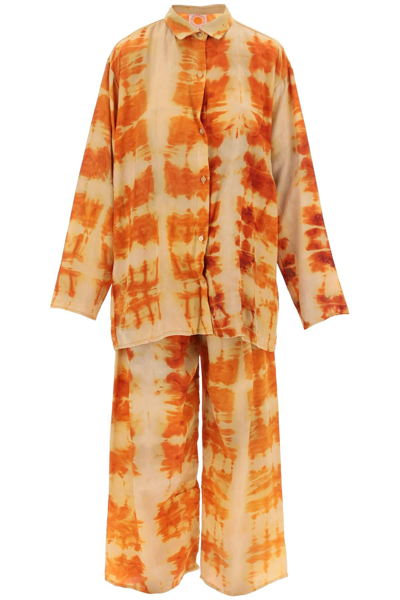 Sun Chasers 'shibori' Silk Shirt And Pants Set In Orange
