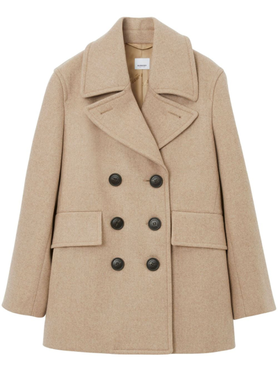 Burberry Long-sleeved Wool Peacoat In Neutrals