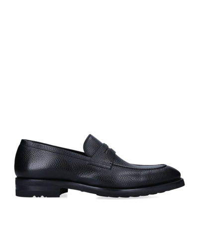 Magnanni Leather Pebble-textured Penny Loafers In Black