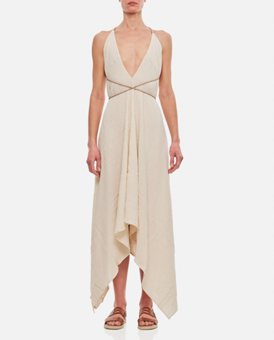 Caravana Yatzil Cotton Maxi Dress With Woven Leather Straps In White