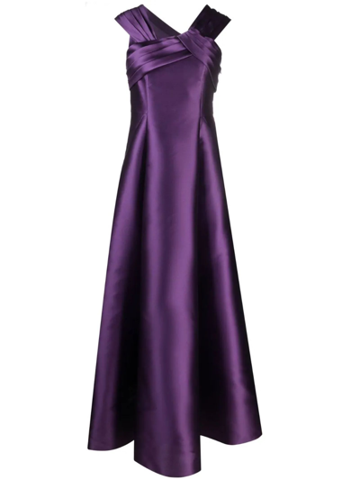 Alberta Ferretti Off-shoulder Satin Gown In Purple