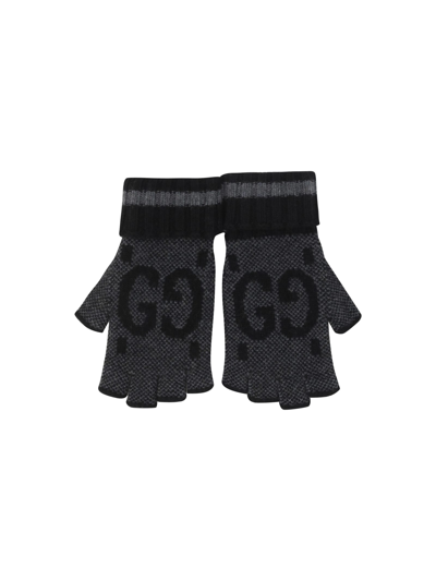 Gucci Black Gg Fingerless Gloves