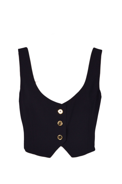 Pinko Button-up Cropped Vest In Noir Limousine