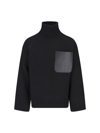 Jw Anderson Leather Patchpocket High Neck Knit In Black