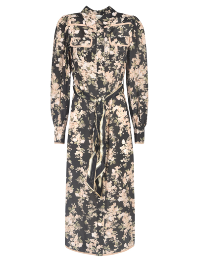 Zimmermann Floral Long Sleeve Shirtdress In Black Ivory Floral