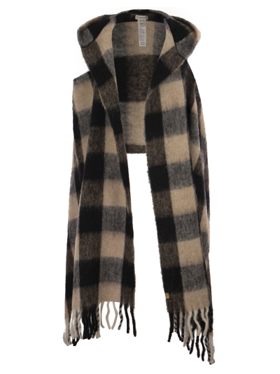 WOOLRICH HOODED SCARF WITH CHECKED PATTERN