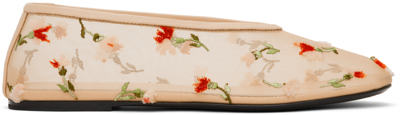 Khaite Marcy Floral-embroidered Mesh Flats In Nude