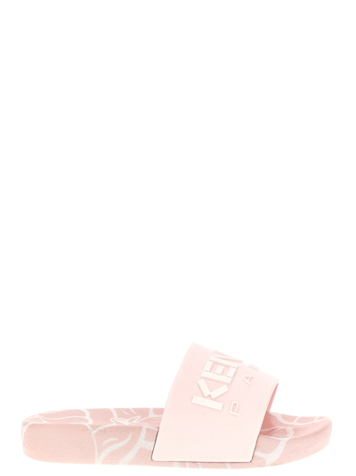 Kenzo Kids' Aqua Logo-print Slides In Pink