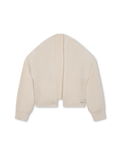 Chloé Kids' Ivory Knitted Open Cardigan In Cream