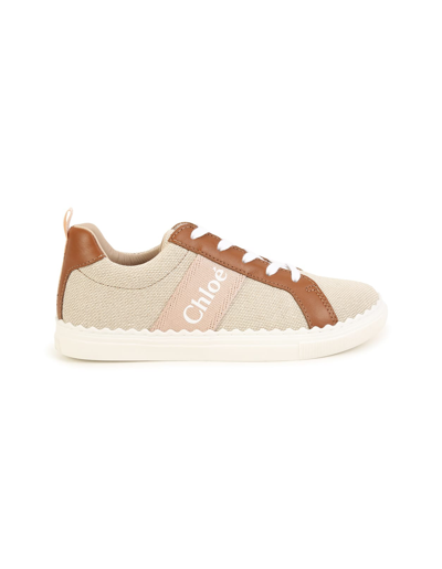 Chloé Kids' Logo-print Canvas Sneakers In Beige