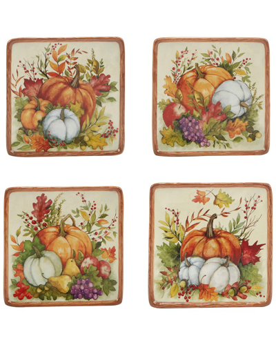Certified International Harvest Blessings Set Of 4 Canape Plates, Service For 4 In Red
