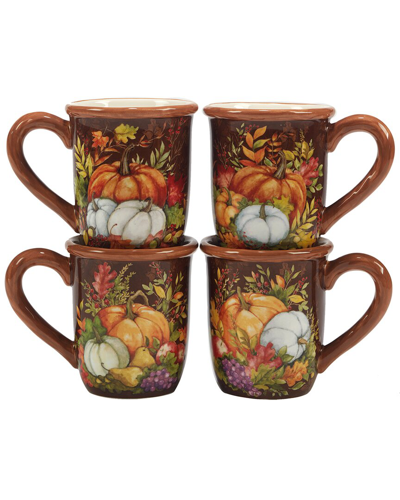 Certified International Harvest Blessings Set Of 4 Mugs, Service For 4 In Red