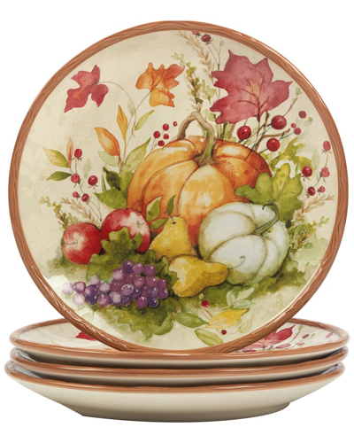 Certified International Harvest Blessings Set Of 4 Dinner Plate Service For 4 In Red