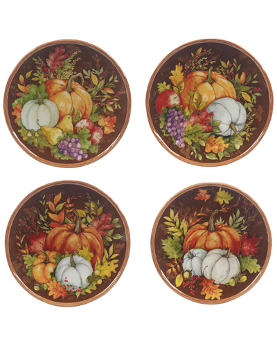 Certified International Harvest Blessings Set Of 4 Dessert Plates, Service For 4 In Red