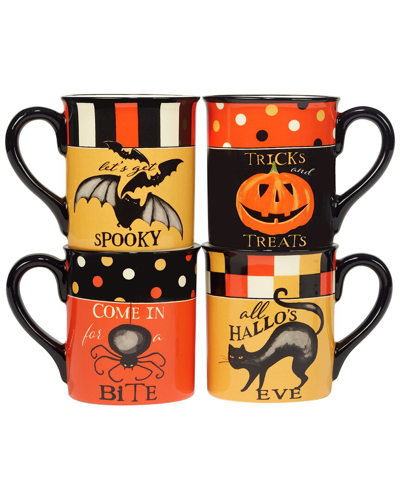 Certified International Spooky Halloween Set Of 4 Mugs, Service For 4 In Orange