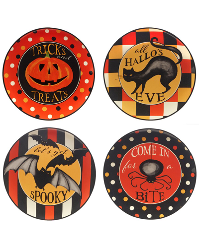 Certified International Spooky Halloween Set Of 4 Dessert Plates, Service For 4 In Orange