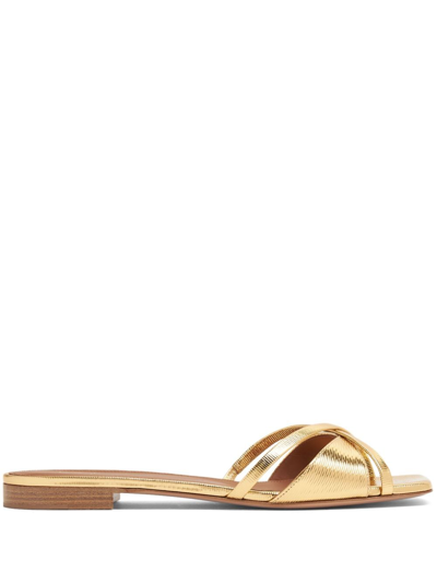 Malone Souliers Open-toe Metallic-finish Slides In Gold