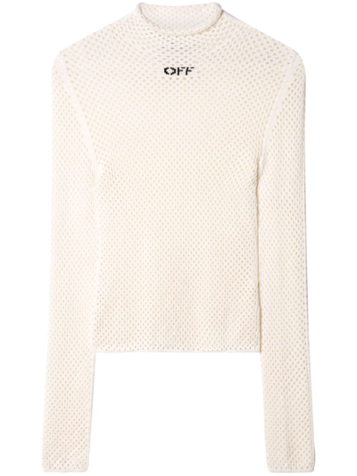 Off-white Off-logo Open-knit Top In Black