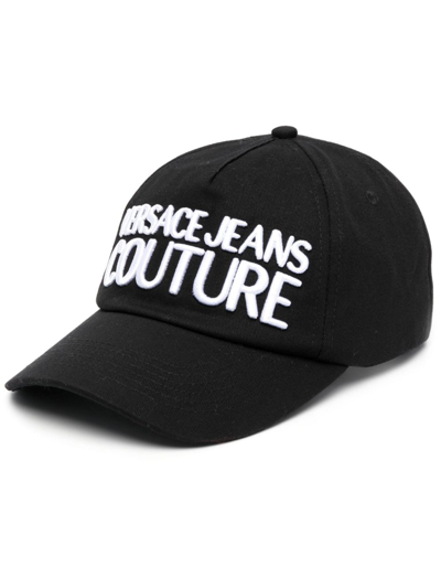 Versace Jeans Couture Logo-embroidered Cotton Cap In Black/white
