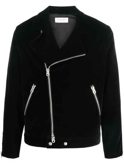 Fursac Zip-up Velvet Biker Jacket In Noir