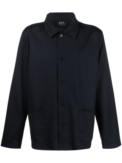 Apc Wool Shirt Jacket In Blue