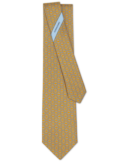 Ferragamo Monogram-print Silk Tie In Yellow