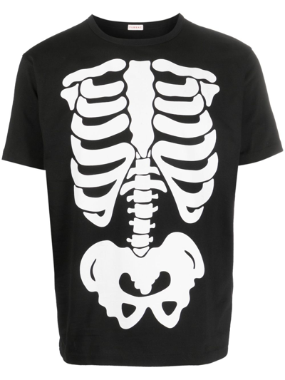 Fursac Skeleton-print Cotton T-shirt In Black